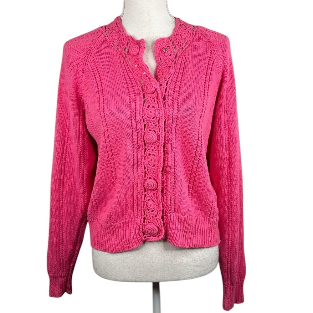 Gerard Works Pink Crochet Knit Cottagecore Long Sleeve Classic Sweater‎ Medium